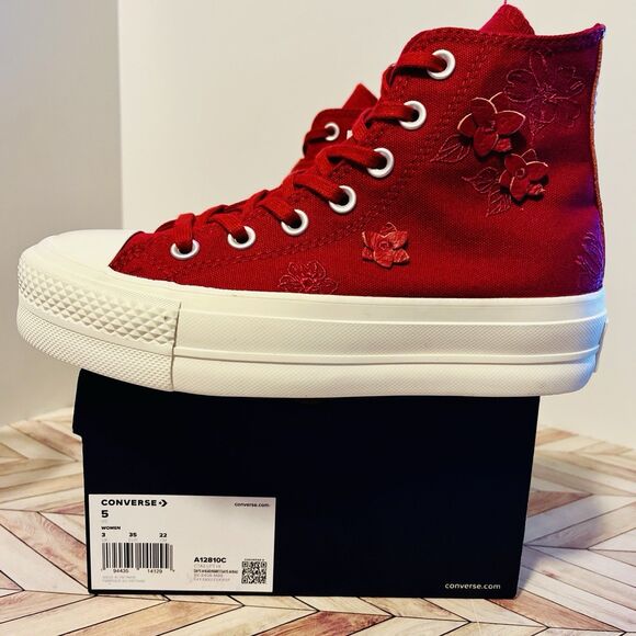 Converse Star All Star Lift 3D Florals Red Women's 5 Sneakers Hi Top A12810C - Picture 2 of 11